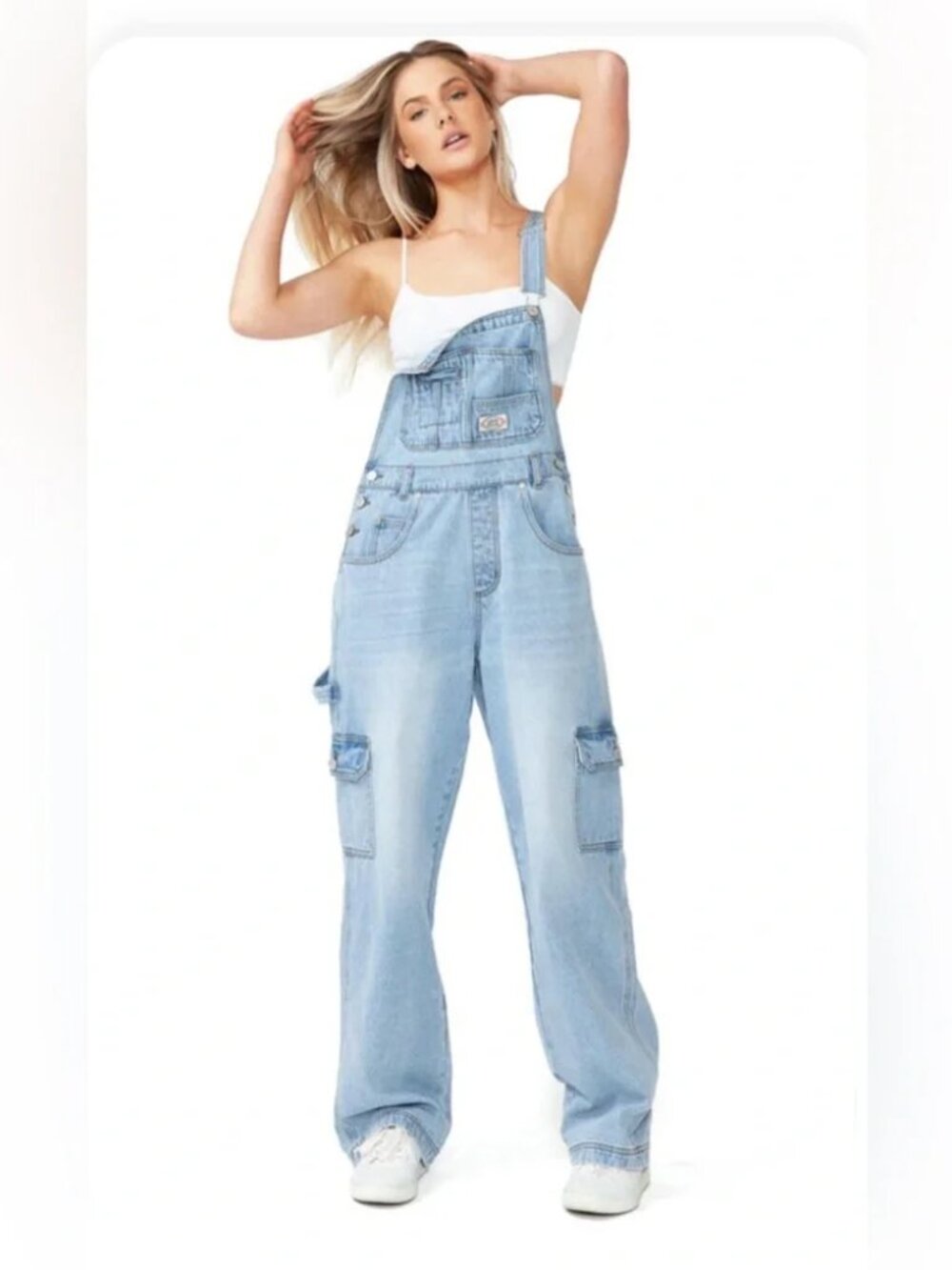 Lana Roux 90s Retro Dungaree Utility Cargo Denim Overalls XS